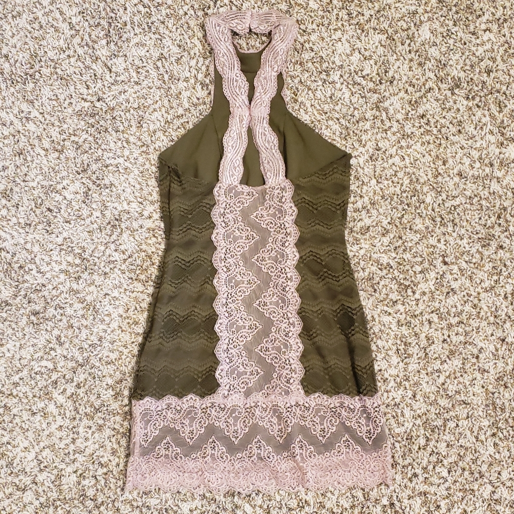 **NWT** Free People, Small Dress, Olive Green & Light Pink - Picture 4 of 7